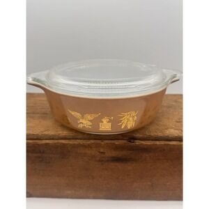 Pyrex Early American Brown Gold 1 Pint 471 Glass Casserole Dish + Lid Vintage